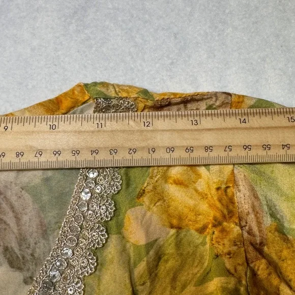 Feather Touch Floral Maxi Dress Womens M Green Sequin Trim Cottagecore Boho - Picture 8 of 12